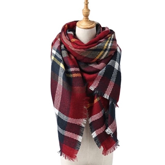Cranberry Ultra Plush Plaid Blanket Scarf - Picture 2 of 4